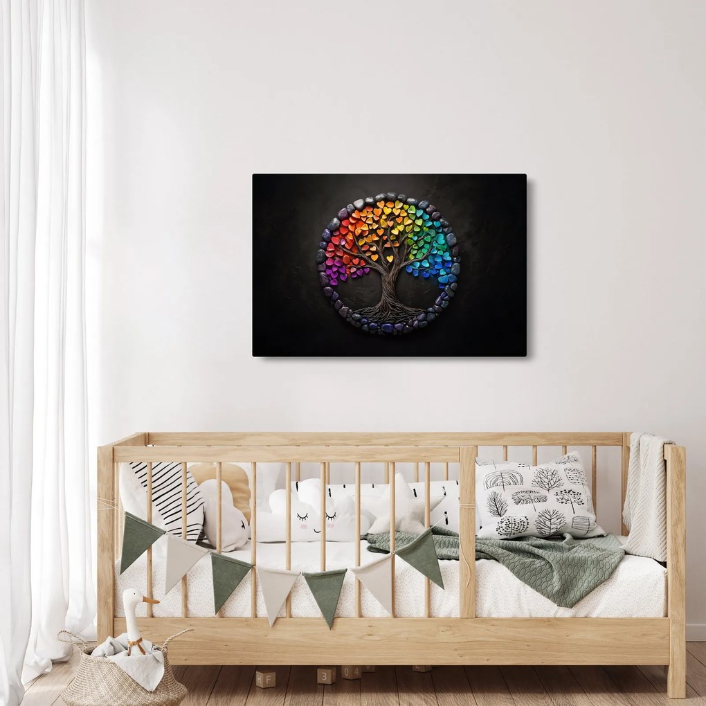 Tablou – Arbore plin de inimi colorate (90x60 cm)