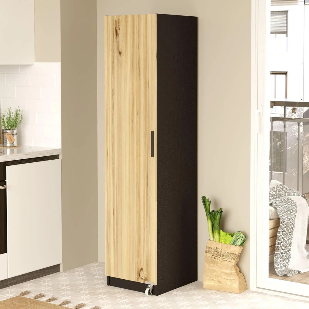 Dulap Bucatarie Elegant Gaus pentru Snackuri si Legume , Usa cu Rafturi, Alb - Nuc, 42 x 177 x 36 cm