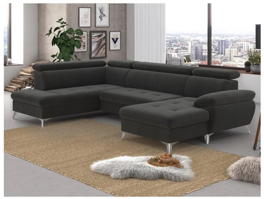 Canapea colțar extensibilă cu spațiu depozitare U CATANIA stânga grafit