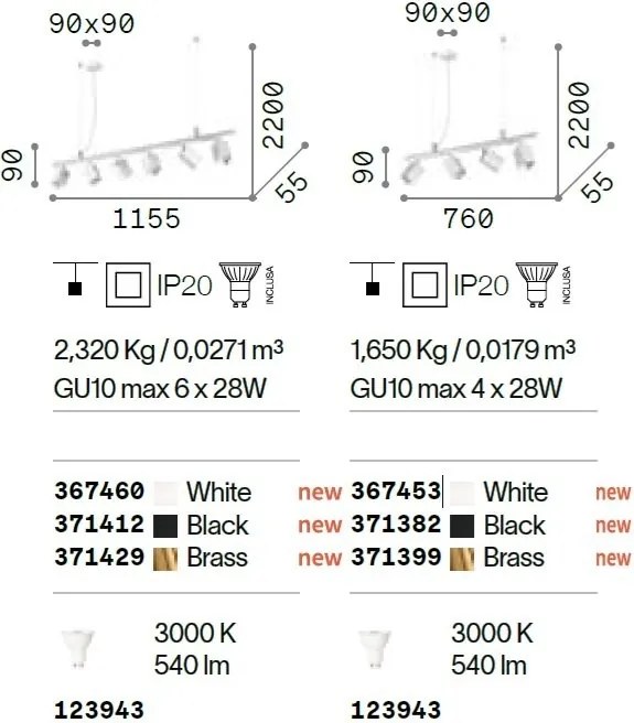 Lustra suspendata DYNAMITE SP6 SQUARE BIANCO