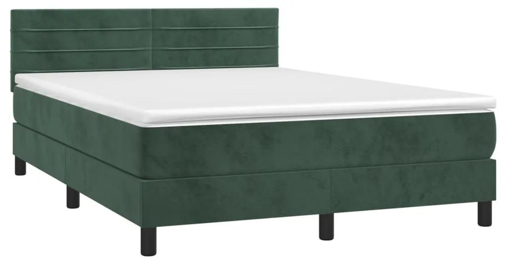 Pat box spring cu saltea, verde inchis, 140x200 cm, catifea Verde inchis, 140 x 200 cm, Benzi orizontale
