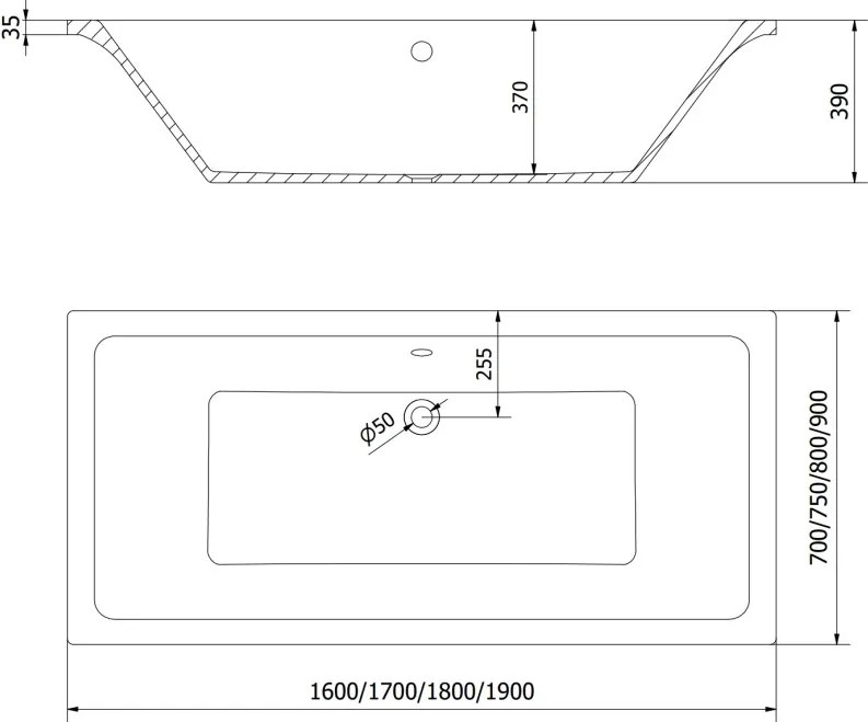 Mexen Cube cadă dreptunghiulară 170 x 75 cm, albă - 55051707500
