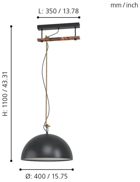 Eglo 43396 - Lustră pe cablu HODSOLL 1xE27/40W/230V