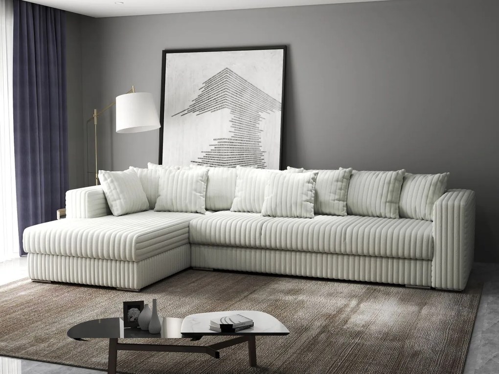 Colțar extensibil dumonde cu ladă de depozitare si sezut confortabil din spuma high-density, Gloria  Ambience Ivory 320x183 cm