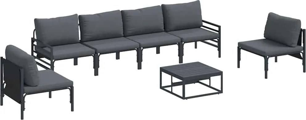 vidaXL Set de canapele pentru grădină cu pernă 7 pcs Negru Oțel