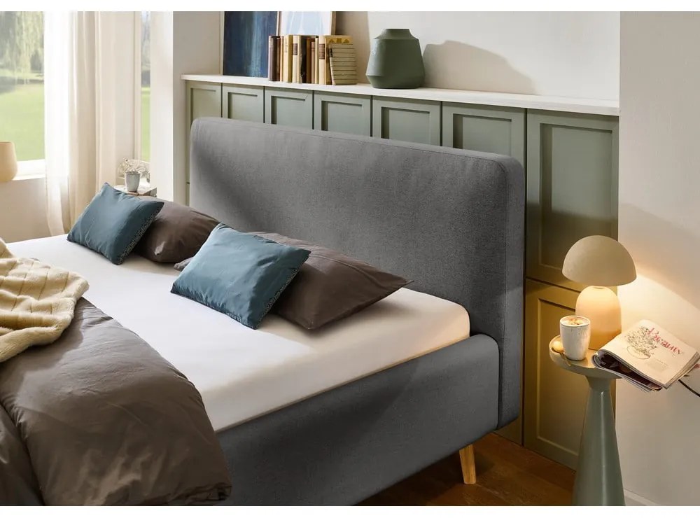 Pat matrimonial gri antracit tapițat fără somieră 180x200 cm Mattis – Meise Möbel