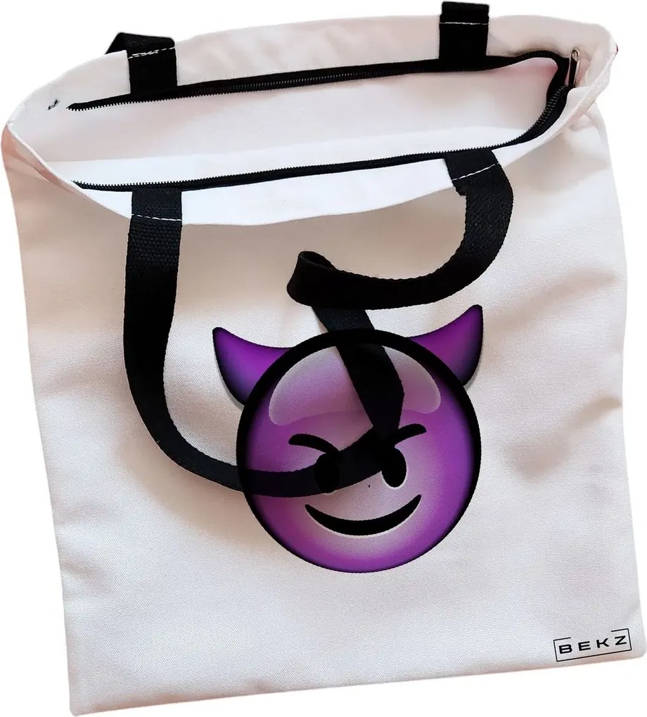 Sacosa de Panza pentru Cumparaturi, Geanta Tote, model Devil, Cu fermoar, 38x34.5 cm, Alba, BEKZ®