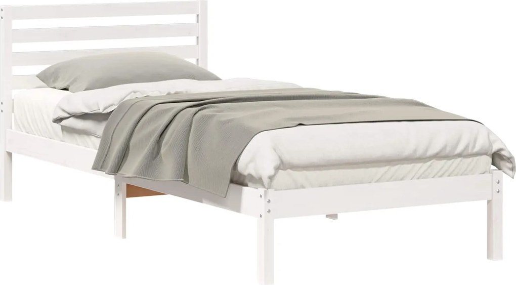 vidaXL Cadru de pat cu headboard Alb 100 x 220 cm Lemn de pin masiv