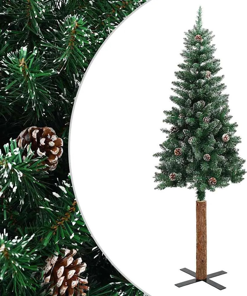 vidaXL Pom Crăciun artificial subțire, lemn și zăpadă, verde, 210 cm
