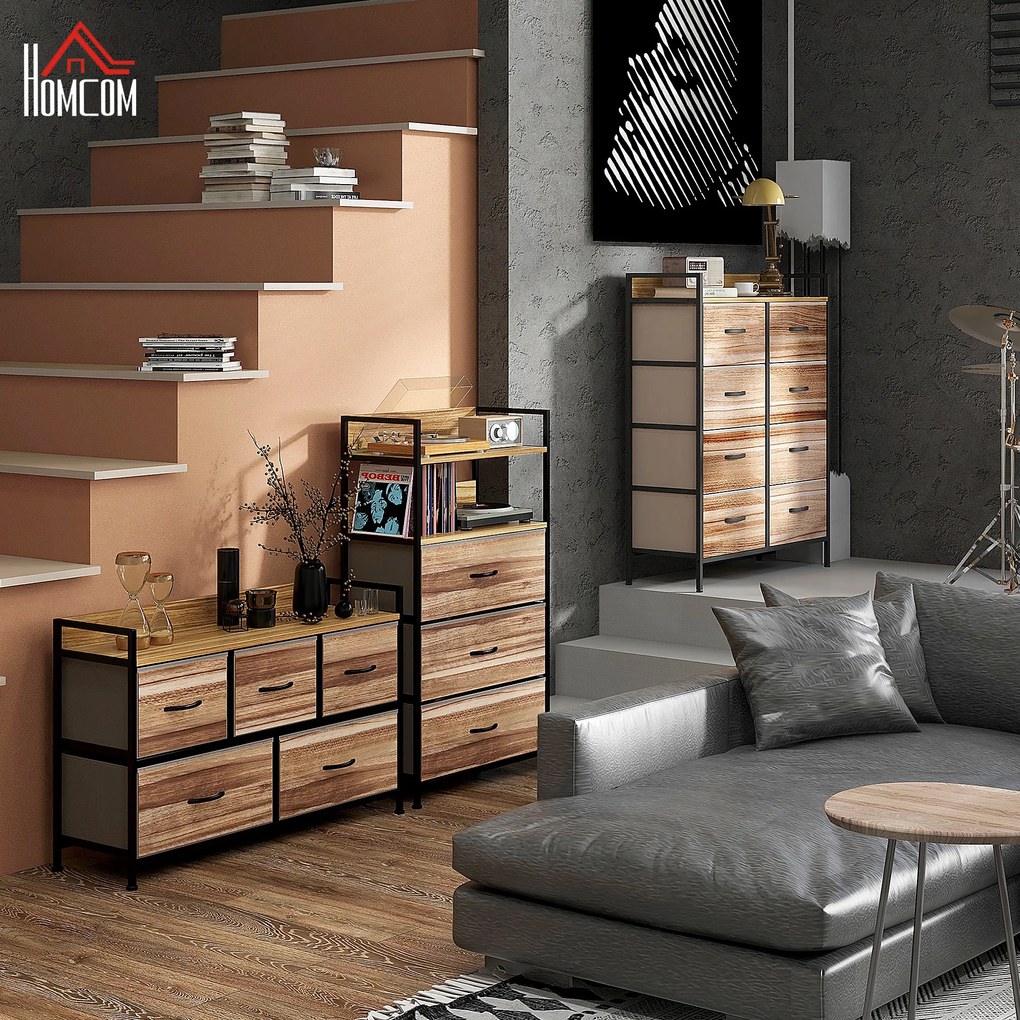 HOMCOM Comodă de depozitare 8 sertare din material textil detașabile, poliță superioară și cadru din oțel 79L x 29l x 101H cm | Aosom Romania