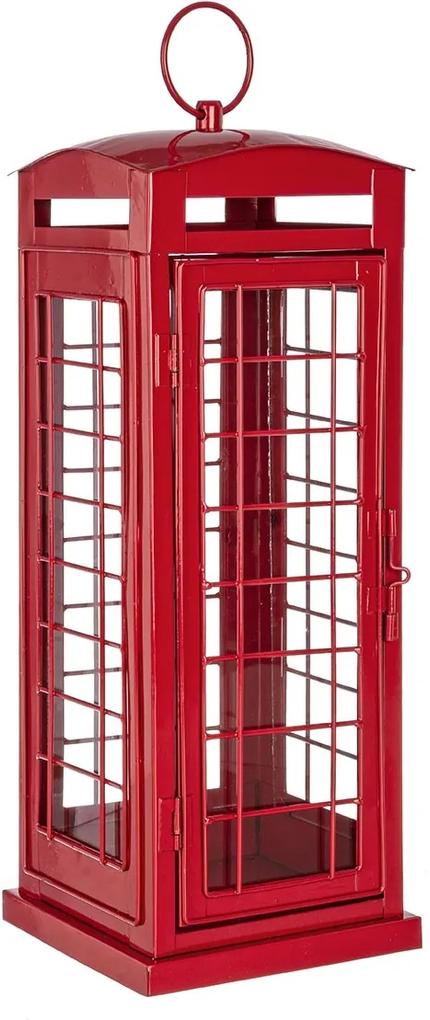 Felinar metal sticla rosu model Cabina Telefonica Anglia 16 cm x 16 cm x43 h