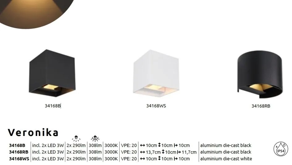 Aplica LED cu spot pentru iluminat exterior design modern IP54 Veronika alb 10x10cm
