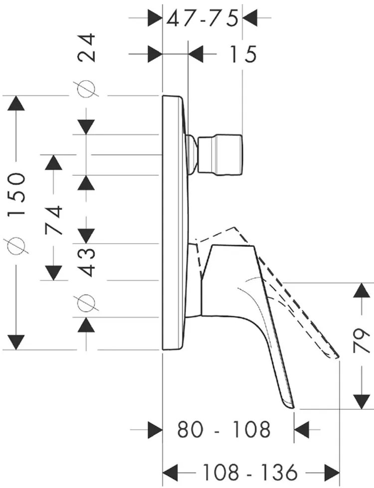 Baterie cada incastrata culoare crom Hansgrohe, Focus