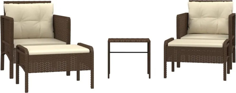 vidaXL Set șezlonguri de grădină, 5 piese, cu perne, maro, poliratan