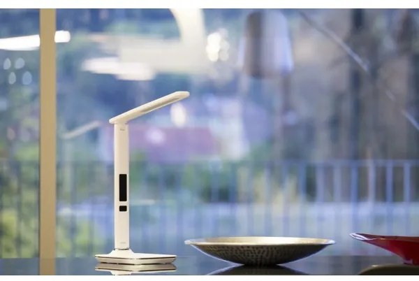 Immax 08934L - LED lampa de masa cu display KINGFISHER LED/9W/230V alba