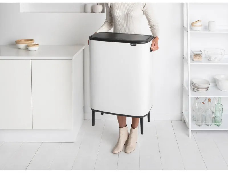 Cos de gunoi Brabantia Bo Touch Hi 1001259, 60 L, Deschideri laterale pentru transport, Picioare reglabile, Alb