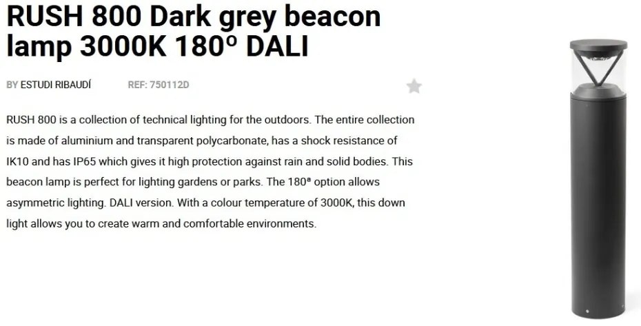 Stalp LED iluminat exterior simetric 180º IP65 RUSH 80cm 3000K DALI