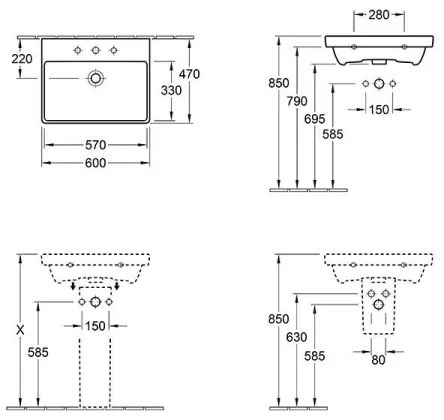 Villeroy & Boch 415860R1 - Lavoar suspendat AVENTO 60x47 cm ceramică/albă
