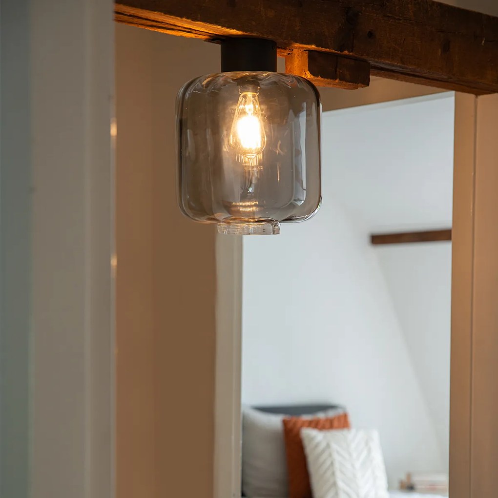 Plafoniera de design neagra cu sticla fumurie - Qara