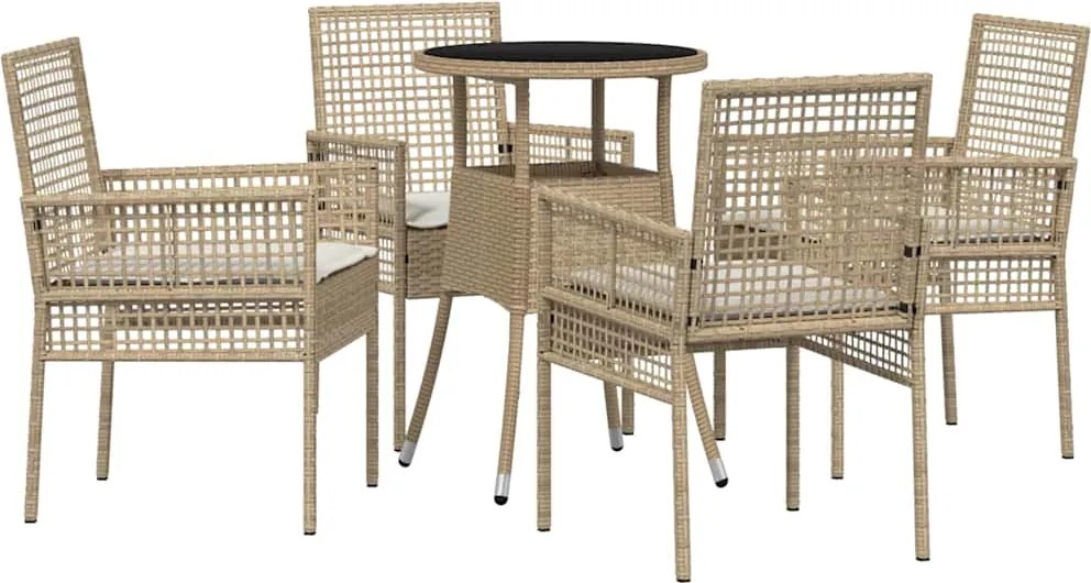 vidaXL Set de masă pentru grădină 5 pcs Bej poliratan