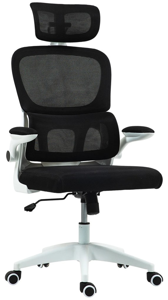 HOMCOM Scaun Birou cu Înălțime Reglabilă, Brațe Rabatabile și Tetieră, Scaun Ergonomic 62x61x112-120 cm, Negru | Aosom Romania