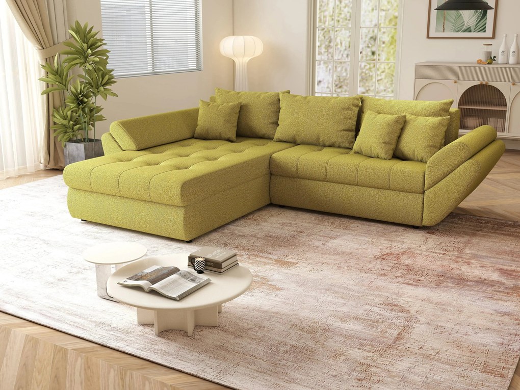 Colțar extensibil dumonde cu ladă de depozitare si sezut confortabil din spuma high-density, Loana Enjoy Green 270x185 cm