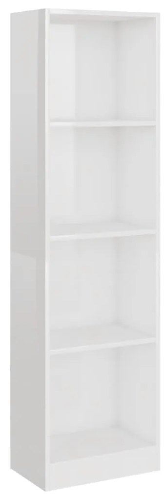 800843 vidaXL Bibliotecă cu 4 rafturi, alb extralucios, 40 x 24 x 142 cm, PAL