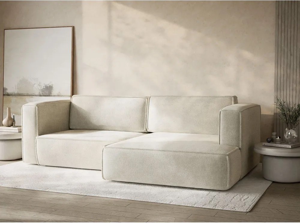 Colțar crem extensibil/cu spațiu de depozitare cu tapițerie din chenille (cu colț pe partea dreaptă/cu șezlong) Velto – Maison de Rêve