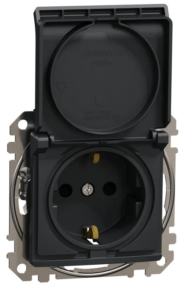 Priza simpla cu impamantare, cu capac, 16A, IP20, antracit, Schneider Sedna Design