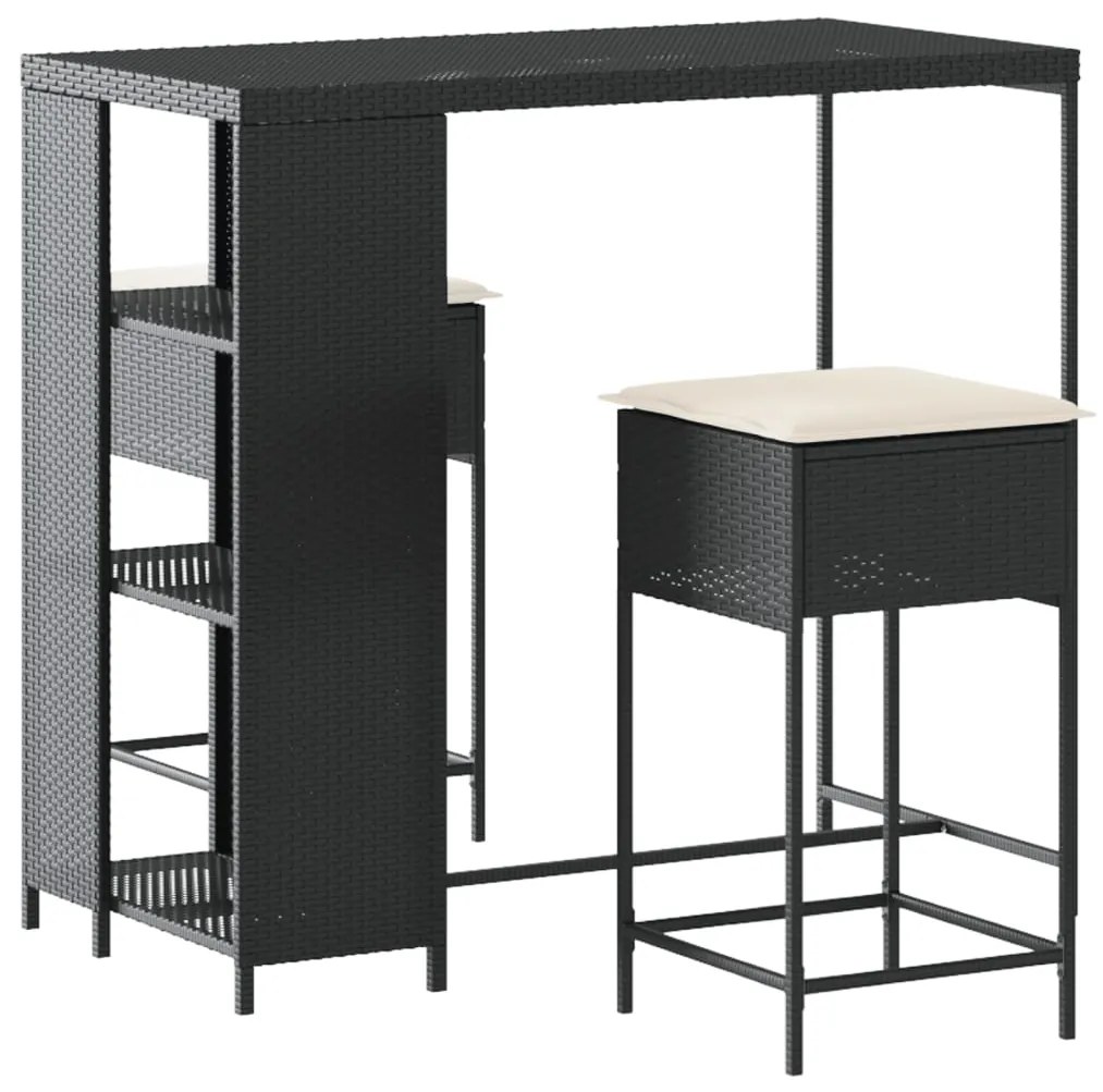 3261492 vidaXL Set mobilier bar de grădină cu perne, 3 piese, negru, poliratan