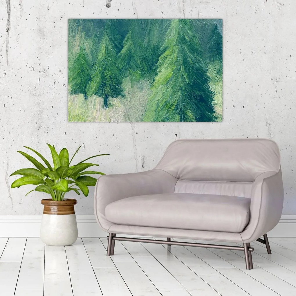 Tablou - Conifere pictate (90x60 cm)