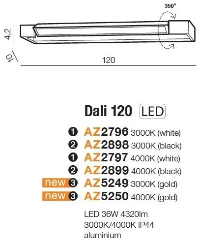 Aplica LED pentru baie directionabila 4000K Dali 120 aurie