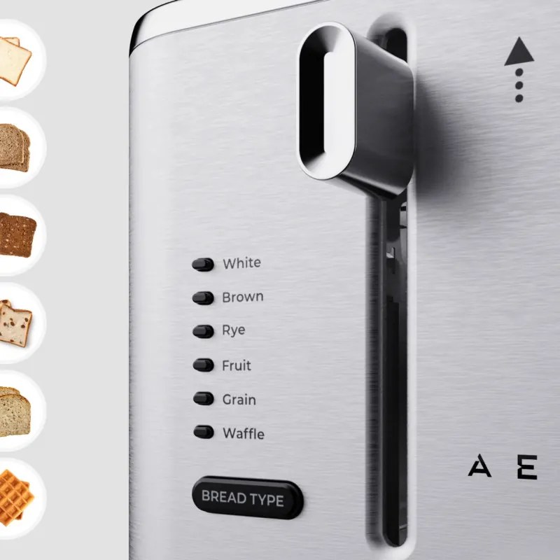 Prajitor de paine AENO ATS0003, 950 W, 6 tipuri de paine, 7 trepte de prajire, Preincalzire, Dezghetare, LED, Otel inoxidabil