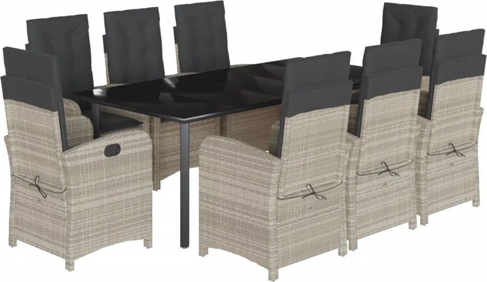 vidaXL Set mobilier grădină cu perne, 9 piese, gri deschis, poliratan