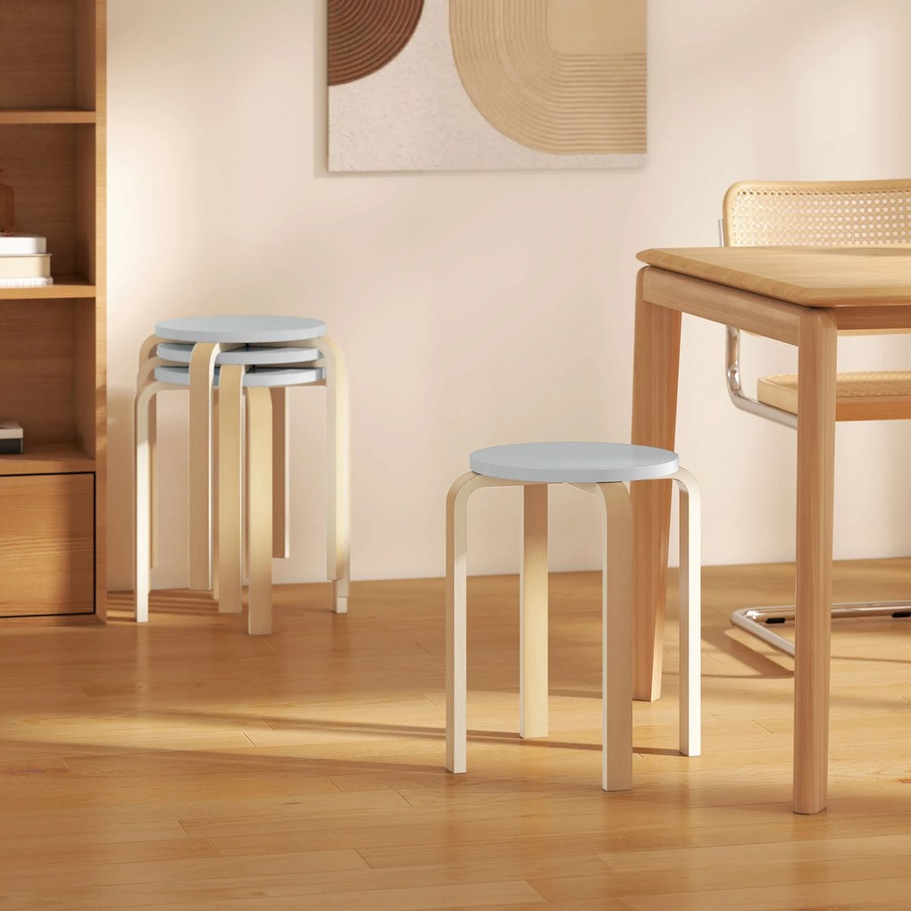 HOMCOM Set de Scaune Stivuibile pentru 4 Persoane, Scaune Moderne de Stivuire, Scaune Rotunde fără Spate, 40x40x45 cm, Lemn Natural | Aosom Romania