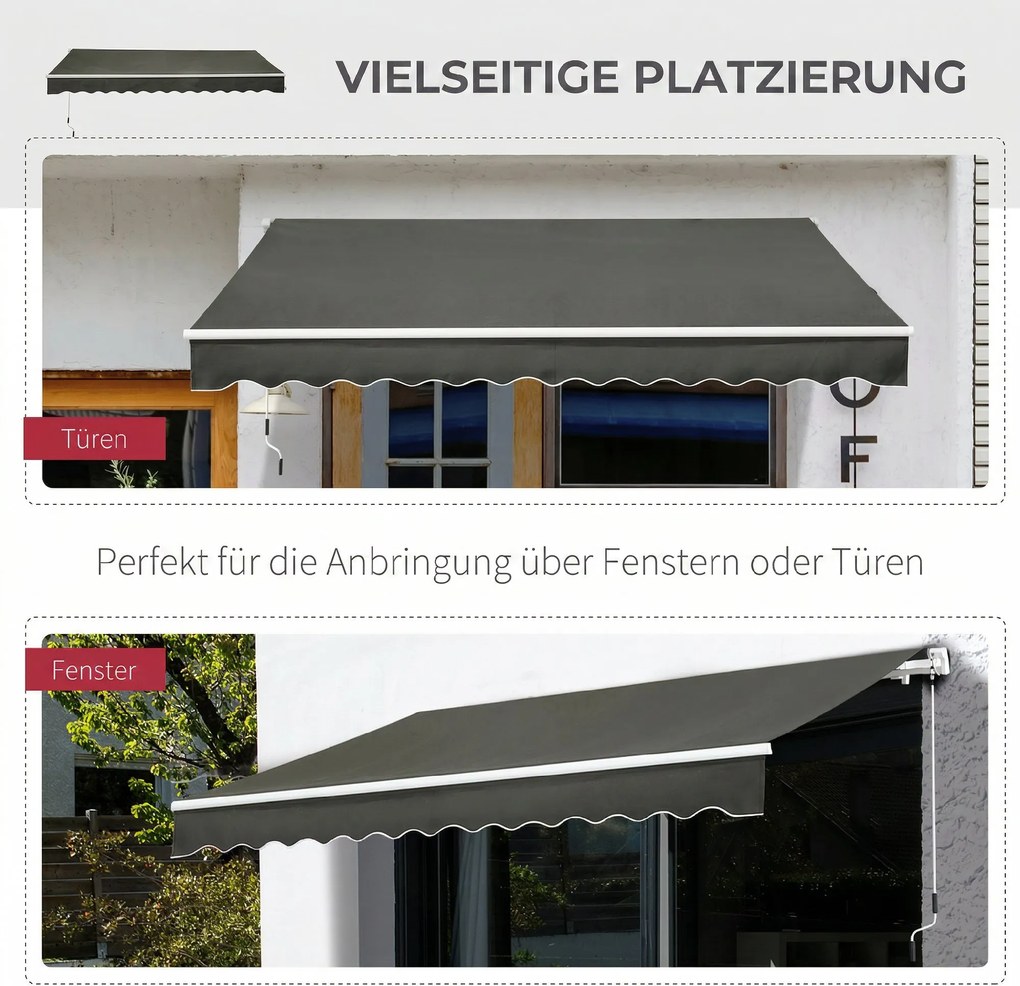 Outsunny Copertină Pliabilă pentru Exterior, Copertină Tip Roll-Up cu Deschidere Manivelă, 350x250 cm, Gri | Aosom Romania