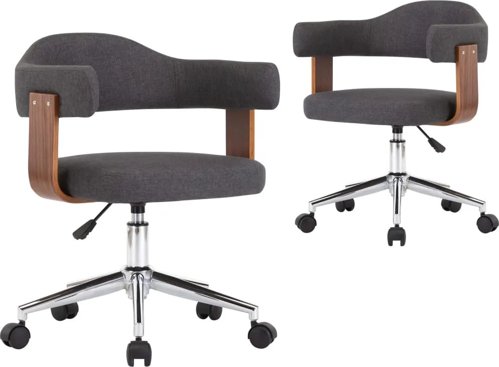 vidaXL Scaune de bucătărie, 2 buc., gri, lemn curbat și textil