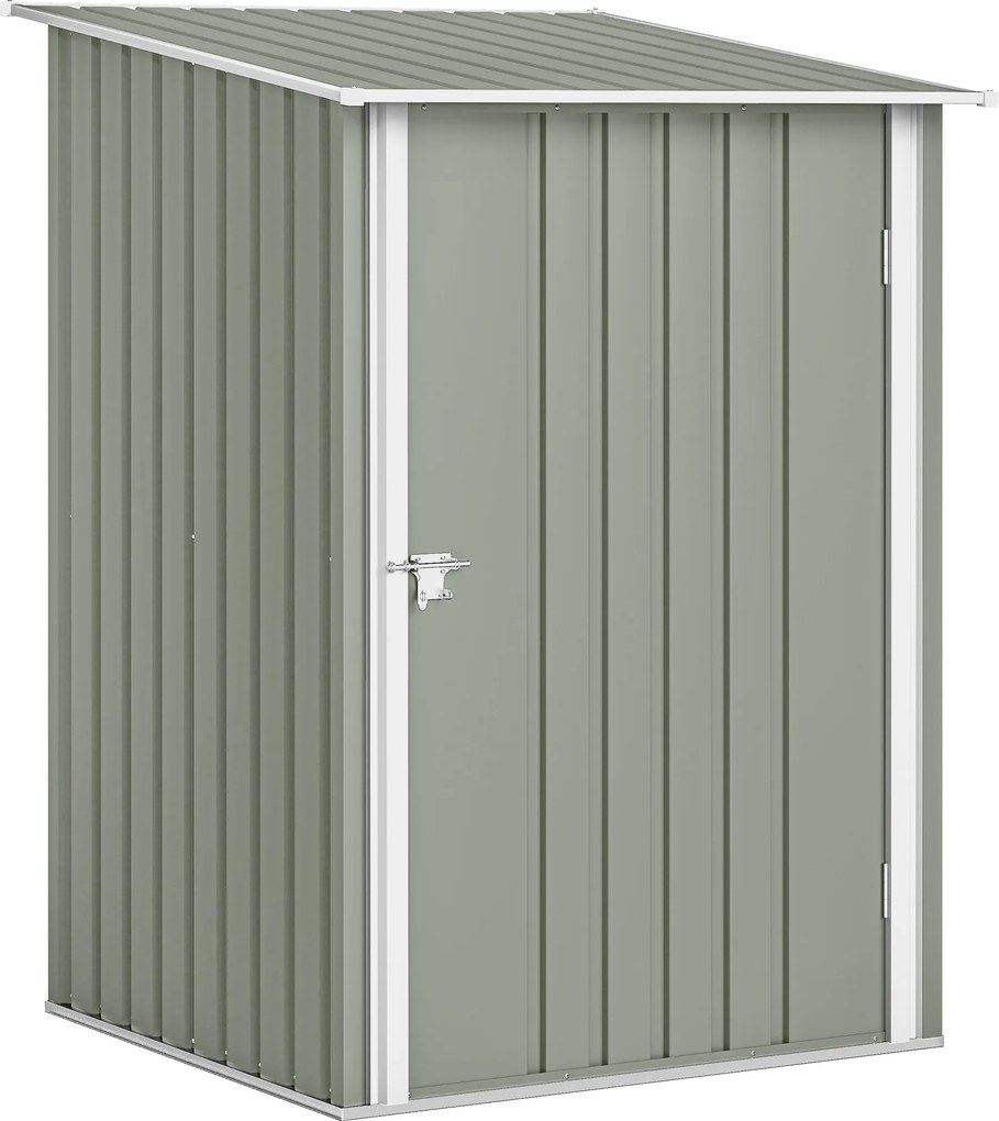 Outsunny Căsuță de Grădină 0.92m² din Oțel Galvanizat, Depozit pentru Unelte cu Ușă Batantă și Sistem de Blocare, Acoperiș Înclinat, 100x104x160 cm, Gri Deschis | Aosom Romania