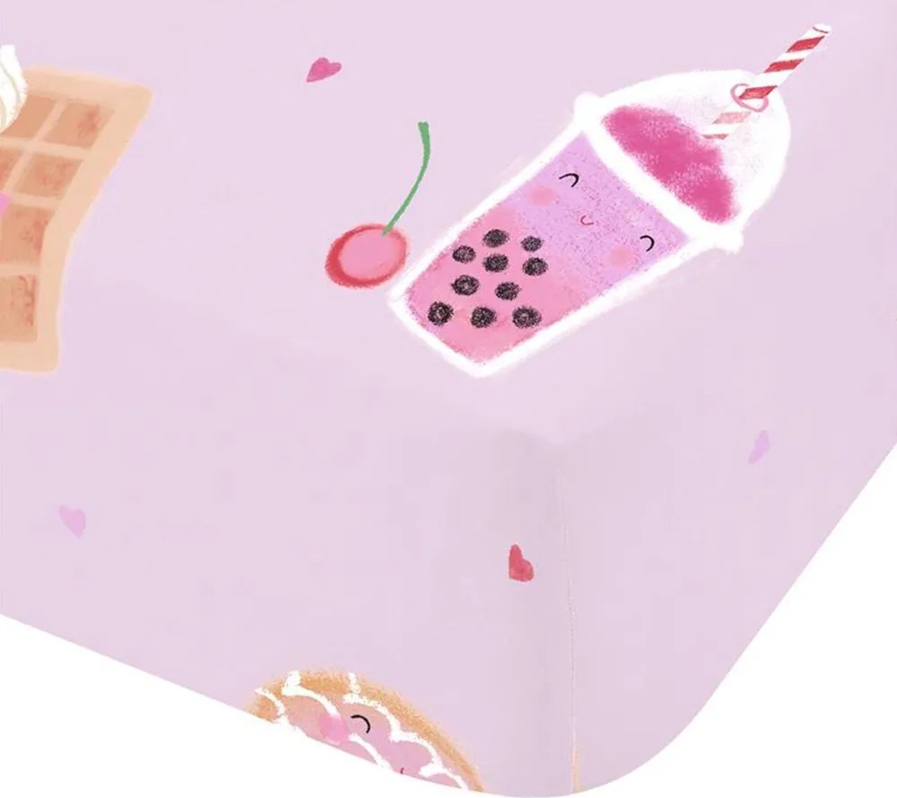 Cearceaf pentru copii roz pentru pat de o persoană cu elastic 90x190 cm Sweet Treats – Catherine Lansfield