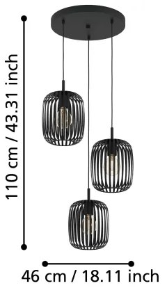 Lustră pe cablu Eglo 900686 ROMAZZINA 3xE27/40W/230V negru
