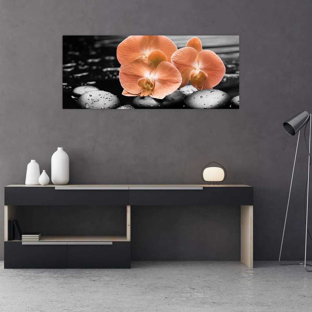 Tablou - Orhidee portocalii (120x50 cm)