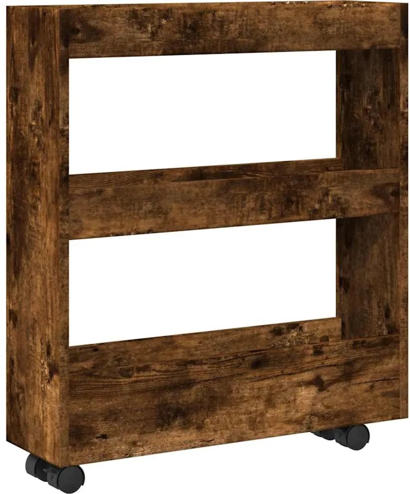 vidaXL Cărucior de depozitare îngust, 3 niveluri stejar fumuriu lemn