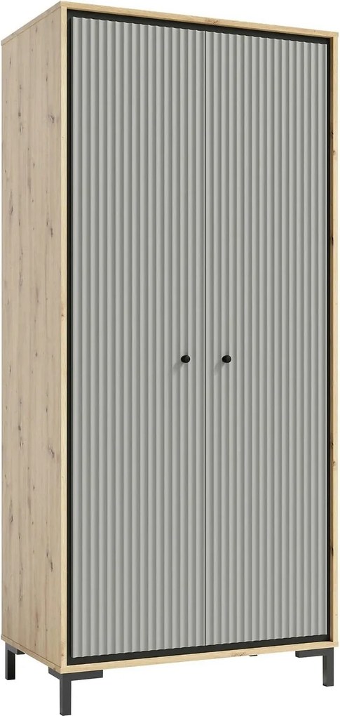 Dulap PARII PA01, stejar artisan/gri, PAL laminat, cu 2 usi, 89x54x196