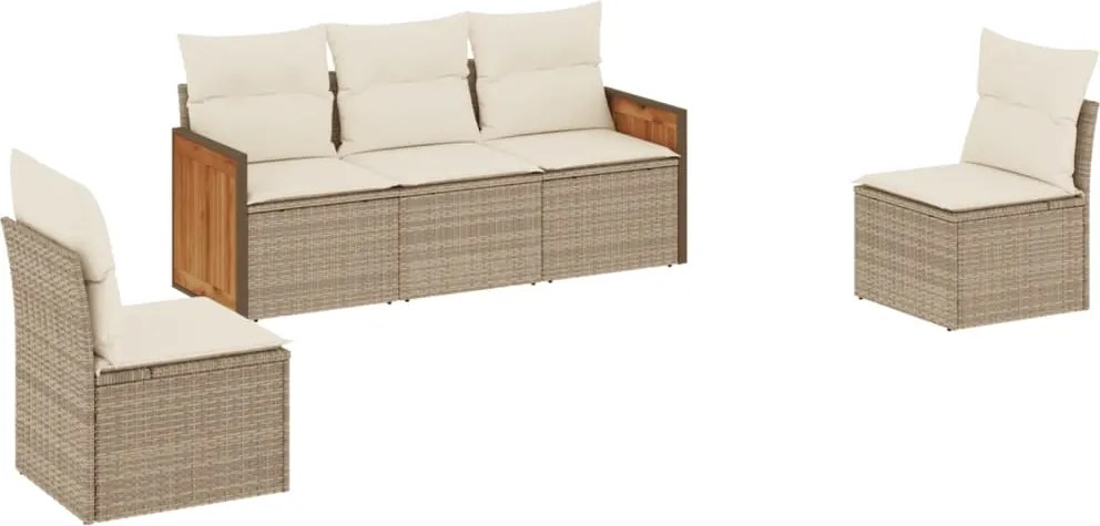 vidaXL Set canapele de grădină cu perne, 5 piese, bej, poliratan