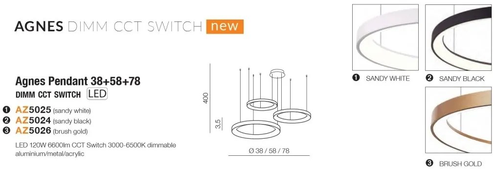 Lustra LED XXL cu telecomanda design circular AGNES 38+58+78 DIMM CCT SWITCH WH