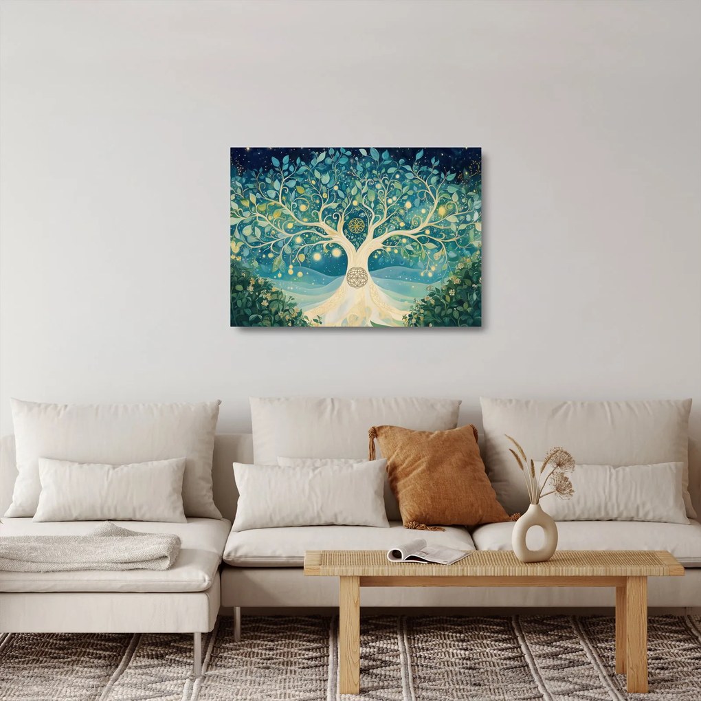Tablou pe sticlă – Arbore magic cu spirale (70x50 cm)