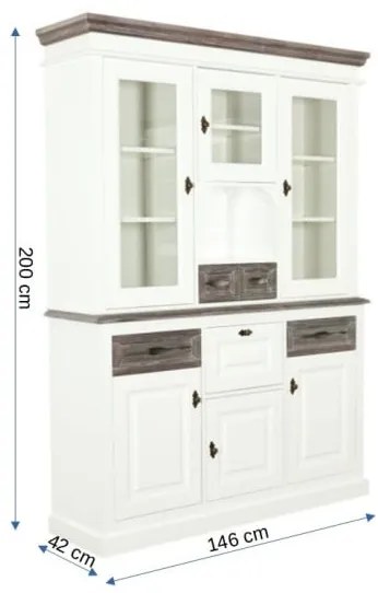 Bufet Cu Vitrina Cabana Alb Si Antracite, 146 Cm