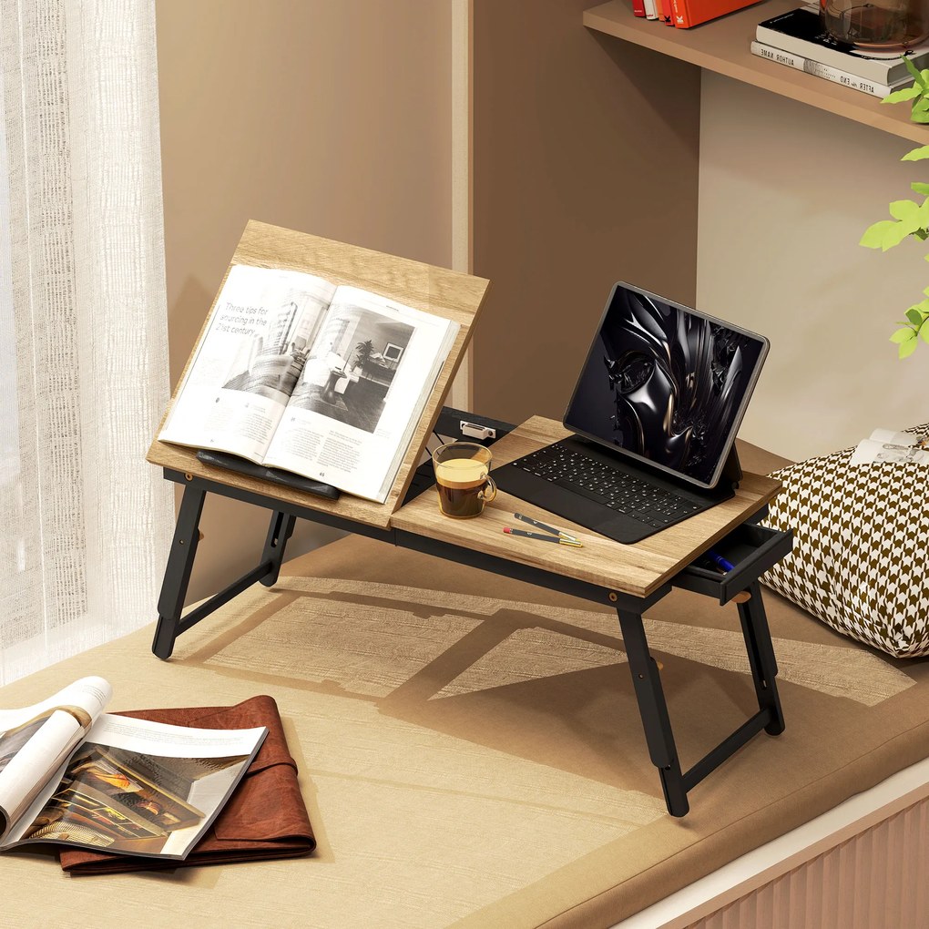 HOMCOM Suport Laptop Înclinabil, cu Înălțime Reglabilă și Sertar Lateral, 86x33x22,5-32 cm, Negru | Aosom Romania