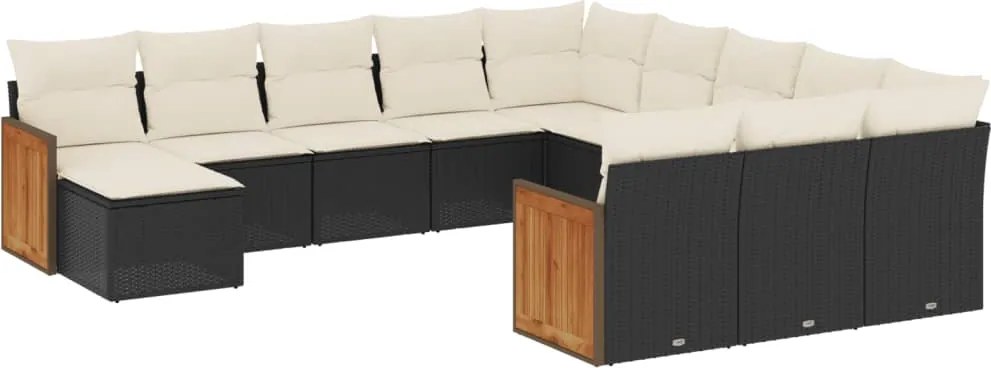 vidaXL Set canapele de grădină, 12 piese, cu perne, negru, poliratan
