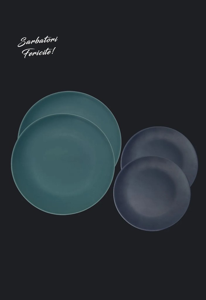 Set Cadou 4 Farfurii MADE Pantone (2 Farfurii Mari Verde Mat 26cm, 2 Farfurii Desert Indigo 21cm)